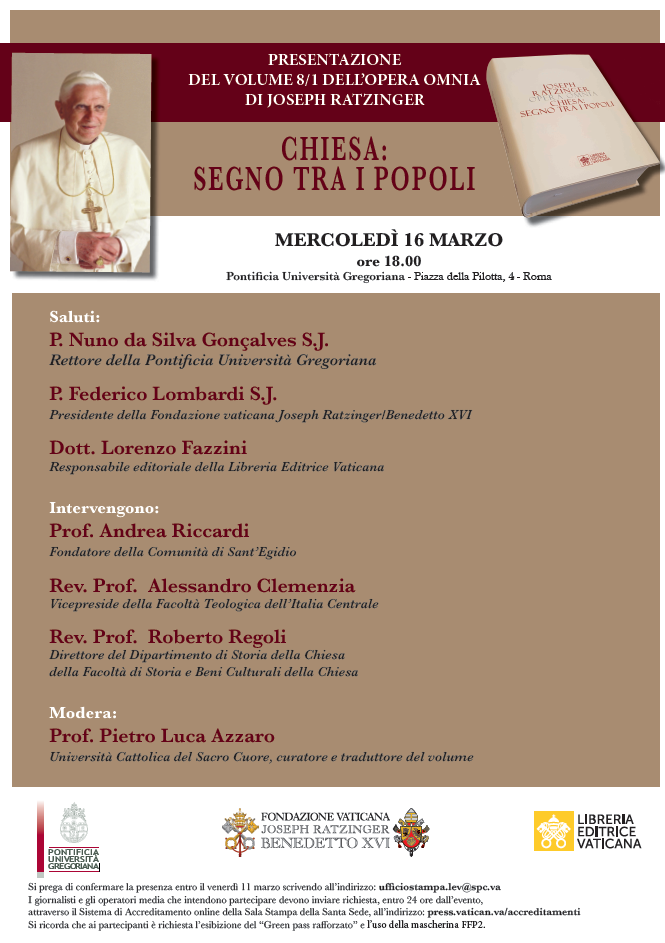 Il 16 marzo alla Gregoriana la presentazione del volume 8/1 dell’Opera omnia di Joseph Ratzinger